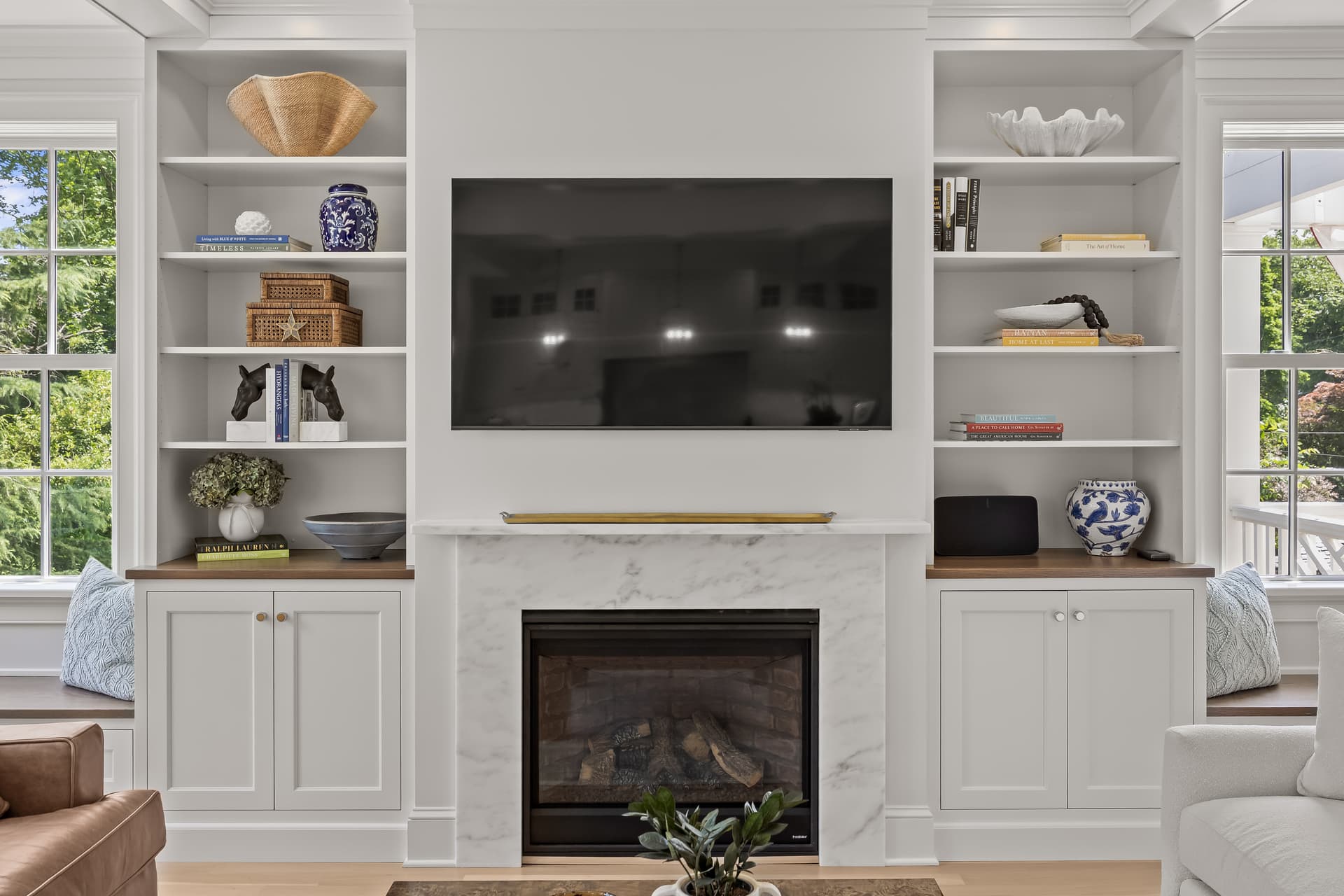 Built-in shelving and media wall