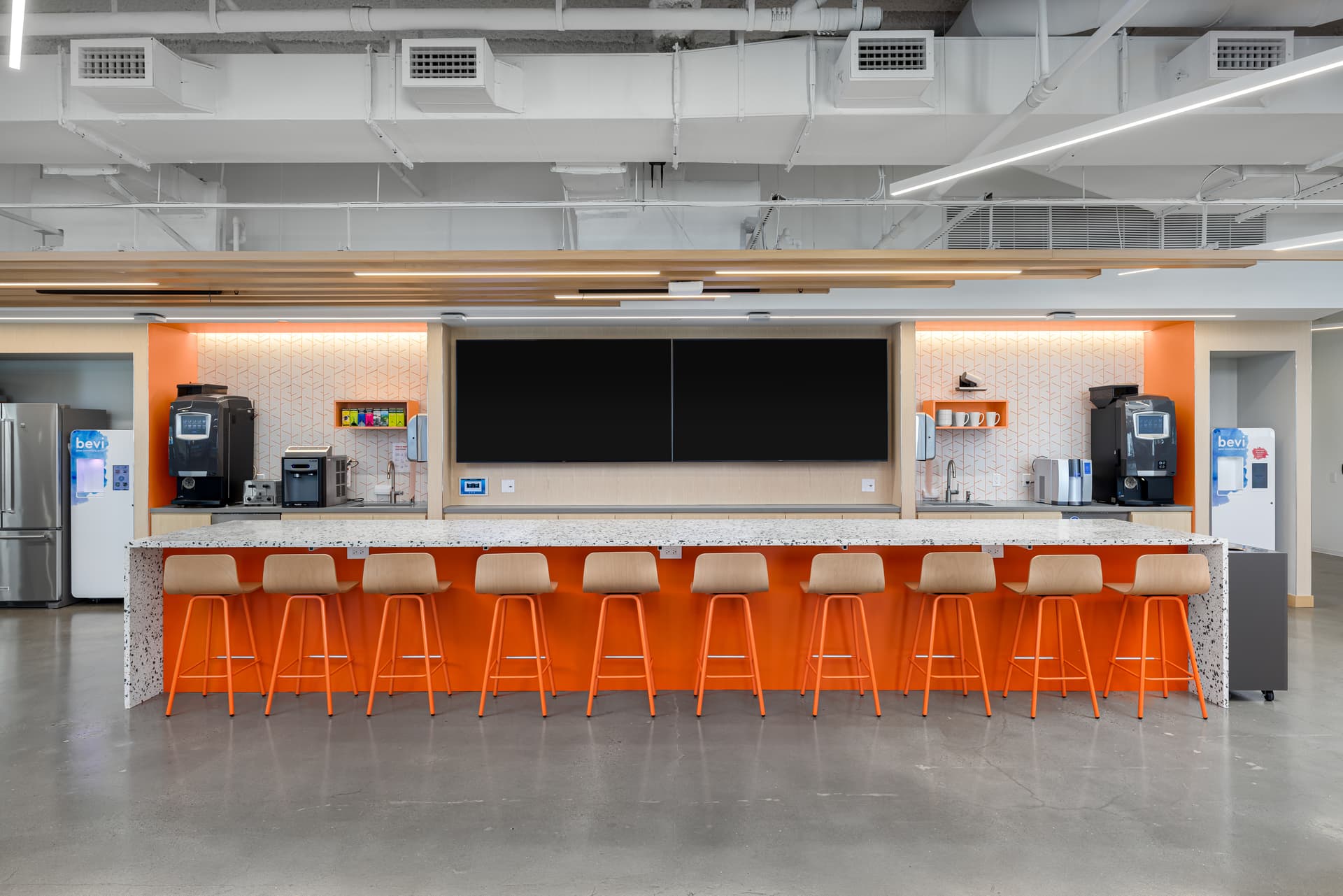 Corporate cafe with a feature wall