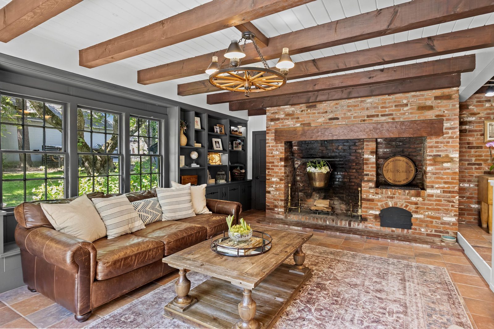 Living room brick fireplace, Moorestown NJ